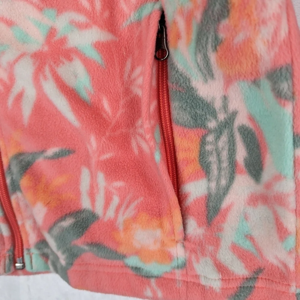 Columbia Floral Fleece Jacket‎ Youth XL Peachy Pink Green